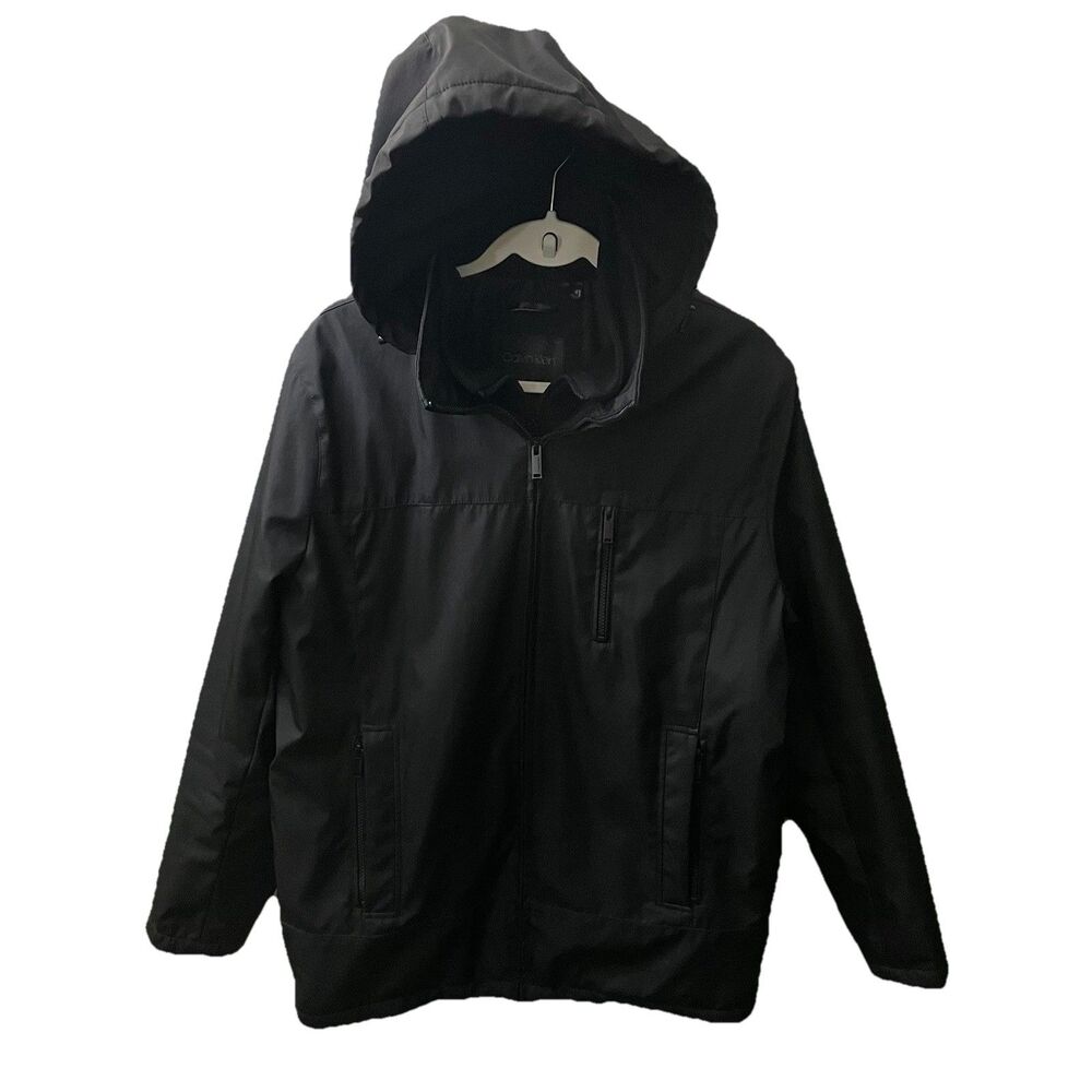 Calvin Klein Jacket Mens Medium Black Storm Collar Hooded Water Wind Resistant